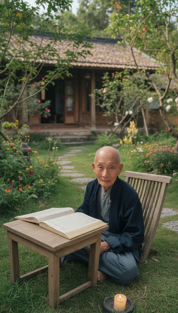 Zen Mun leyendo en el jardín